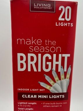 Living Solutions 20 Clear w/ White Wire Mini Lights Indoor Light set 4ft